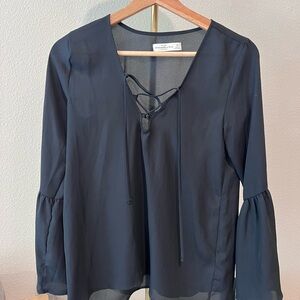 Abercrombie & Fitch Black Lace-Up Bell Sleeve Blouse
